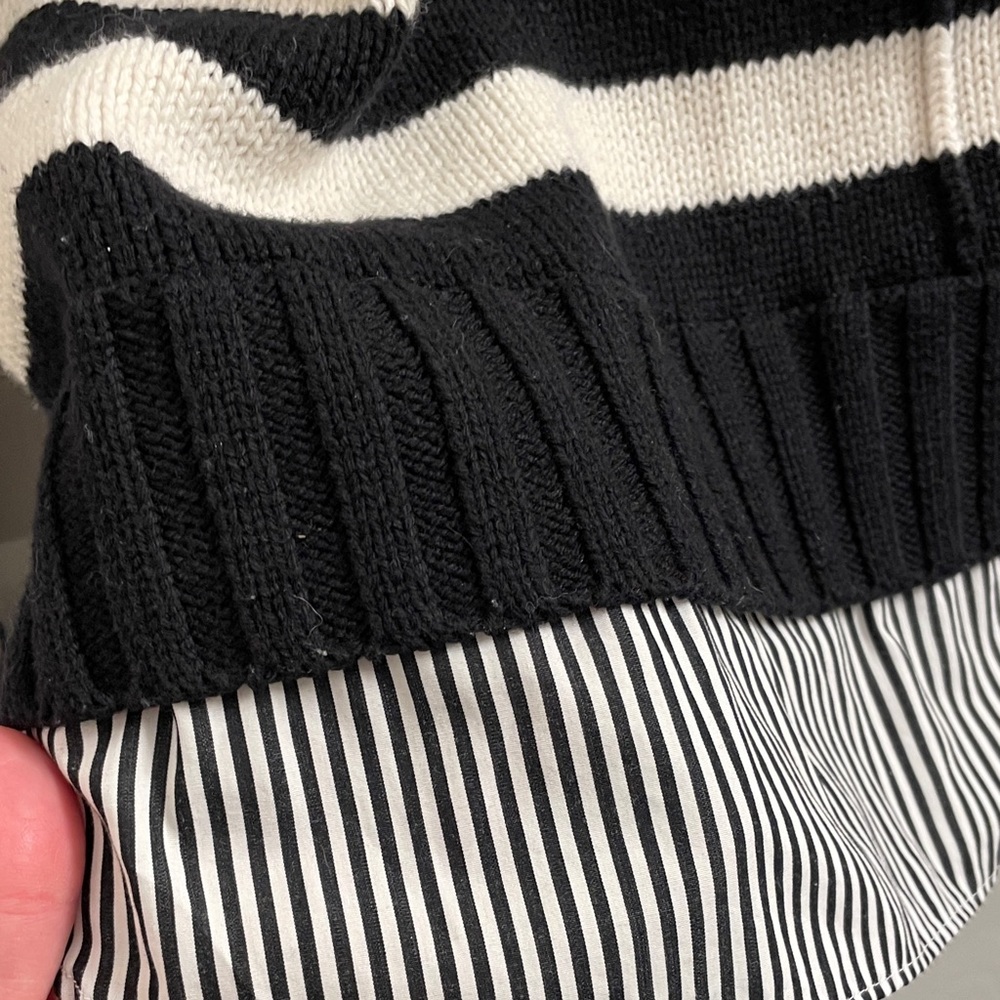 Ralph Lauren Polo Black & Cream Striped Layered Bullion Patched Sweater Size PL - Picture 11 of 17